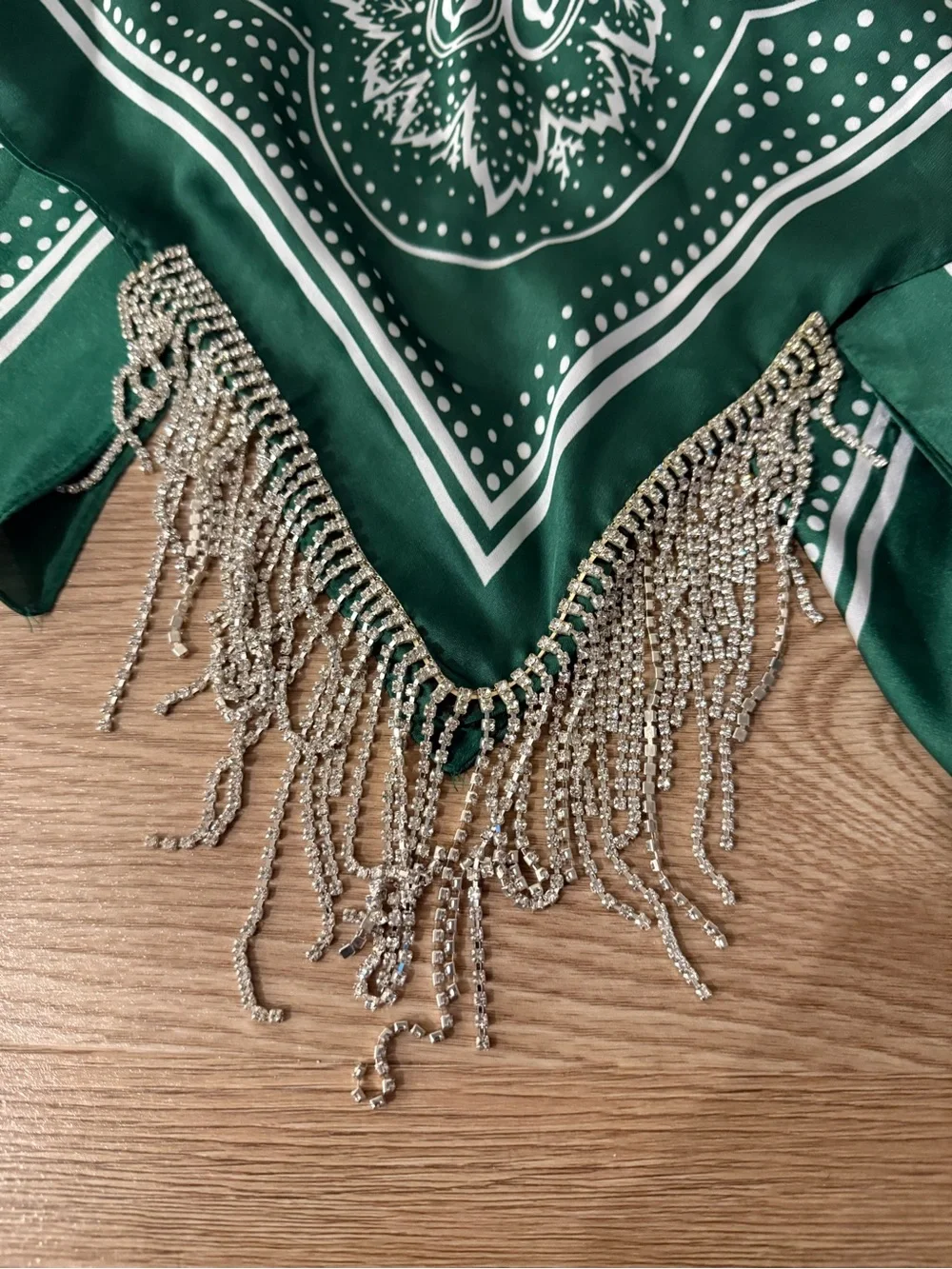 Green Paisley Fringe Silk Scarf